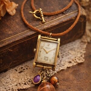 Watch‎ Necklace Tressa Swiss 10K RGP Gold Plate Boho Upcycled Charm Pendant 21in